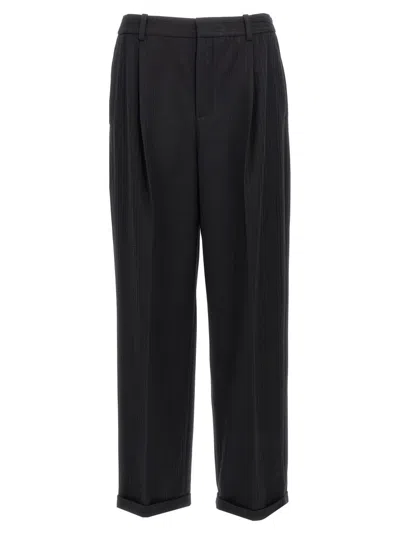 SAINT LAURENT SAINT LAURENT HIGH-WAISTED BLACK TROUSERS WITH TONE-ON-TONE EMBOSSED RELIEF