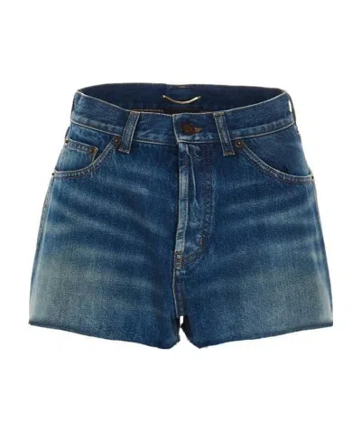Saint Laurent High-waisted Denim Shorts In Deep Blue