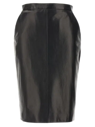 Saint Laurent Mid-rise Midi Leather Skirt In Black