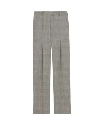 Saint Laurent High-waisted Plaid Wool Pants In Gray
