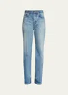 Saint Laurent High Waisted Straight Leg Denim Pants In Bright Blu