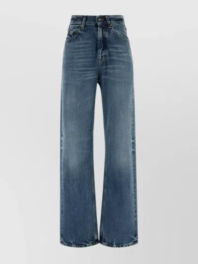 Saint Laurent High-waisted Wide-leg Denim Trousers In Blue