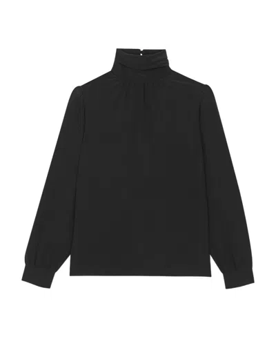 Saint Laurent High-neck Blouse In Crepe De Chine In Black