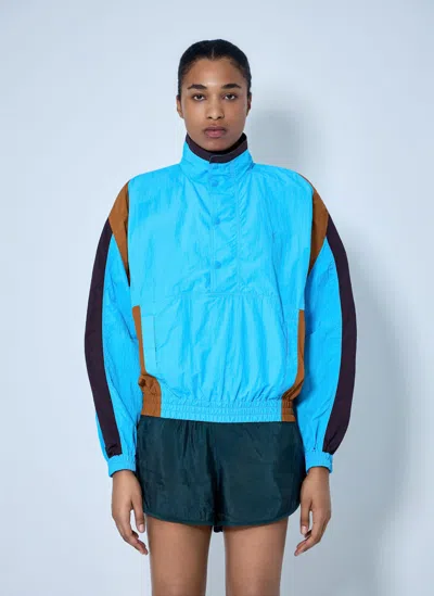 Saint Laurent High-neck Windbreaker Jacket In Blue