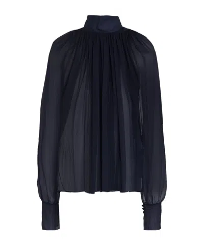Saint Laurent High-necked Pleated Cardigan In Black
