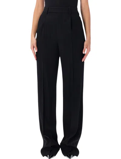 Saint Laurent High-waist Tailored Pinstripe Trousers In Black