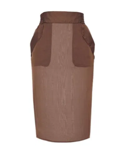 Saint Laurent Elasticated-waistband Silk Pencil Skirt In Marron