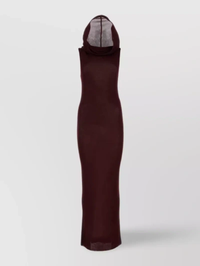 Saint Laurent Hood Detail Viscose Long Dress In Burgundy