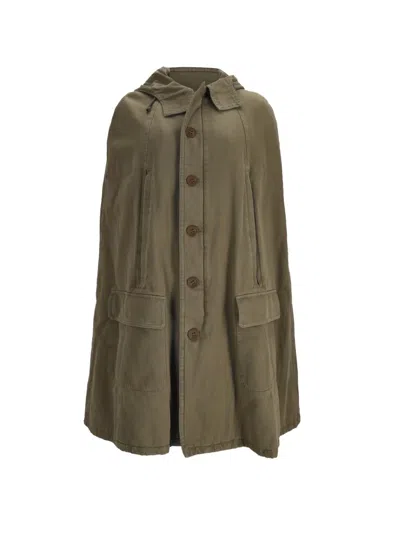 Pre-owned Saint Laurent Hooded Button-down Cotton Cape In Green