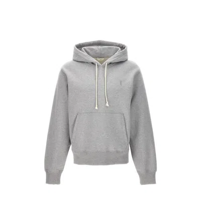 Saint Laurent Hooded Cotton Sweatshirt In Gray