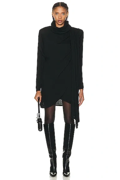 Saint Laurent Hooded Draped Dress In Noir
