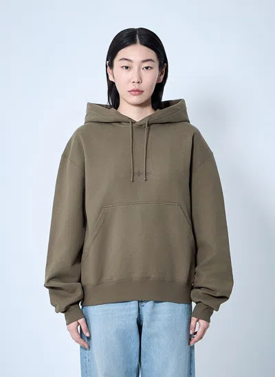 Saint Laurent Hooded Logo Motif Sweatshirt In Green