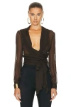 Saint Laurent Hooded Long Sleeve Top In Chocolate