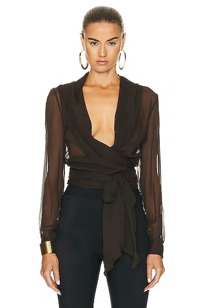 Saint Laurent Hooded Long Sleeve Top In Chocolate