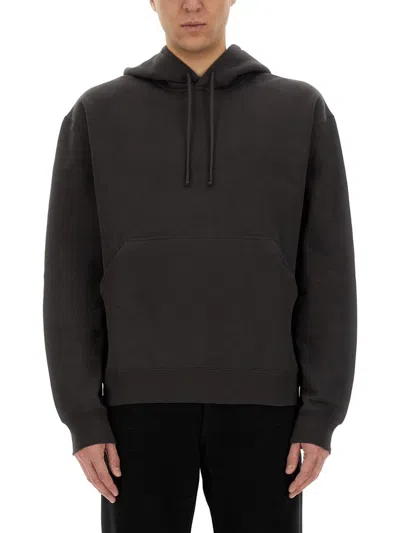Saint Laurent Hooded Sweatshirt With Logo In Gray