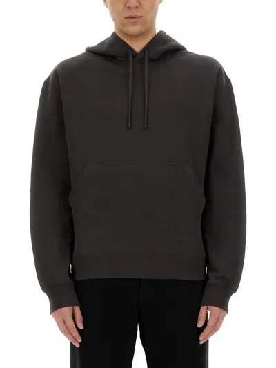 Saint Laurent Hooded Sweatshirt With Logo In Grey