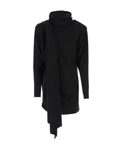 Saint Laurent Hooded Wool Dress In Black