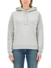 Saint Laurent Cotton Logo Hoodie In Grey