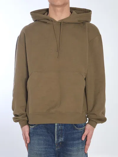Saint Laurent Hooded Sweatshirt With Logo In Green