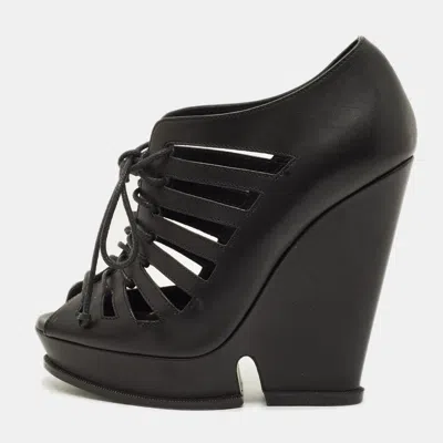 Pre-owned Saint Laurent Hortense Size 36.5 Black Leather Booties