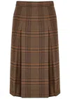 Saint Laurent Houndstooth Inverted-pleat Wool Midi Skirt In Brown