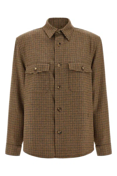 Saint Laurent Houndstooth Overshirt In Brown