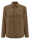 Saint Laurent Long Sleeve Checkered Overshirt Chest Pockets In Brown