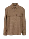 Saint Laurent Long Sleeve Checkered Overshirt Chest Pockets In Brown