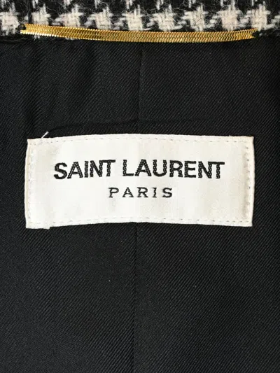 Pre-owned Saint Laurent Houndstooth-pattern Single-breasted Blazer In Black