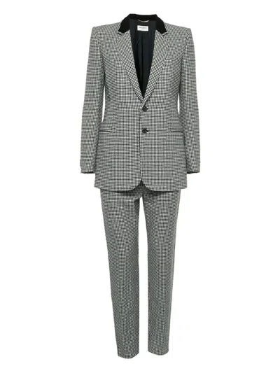 Pre-owned Saint Laurent Houndstooth Suit In Black