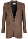Saint Laurent Single-breasted Slim Houndstooth Plaid Blazer In Brown