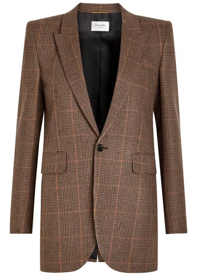 SAINT LAURENT SAINT LAURENT HOUNDSTOOTH WOOL AND CASHMERE-BLEND BLAZER