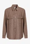 Saint Laurent Puppytooth Wool Blend Overshirt In Brown