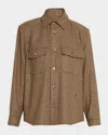 Saint Laurent Long Sleeve Checkered Overshirt Chest Pockets In Brown