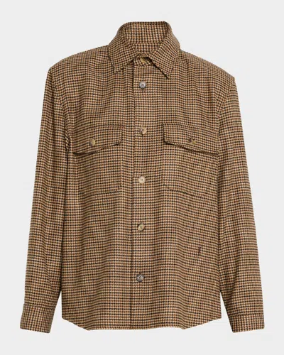 Saint Laurent Houndstooth Wool Shirt Jacket In Brown