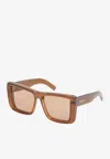 Saint Laurent Howl Rectangular Sunglasses Nylon Lenses Temples In Brown