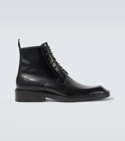 Saint Laurent Ian Leather Lace-up Boots In Black