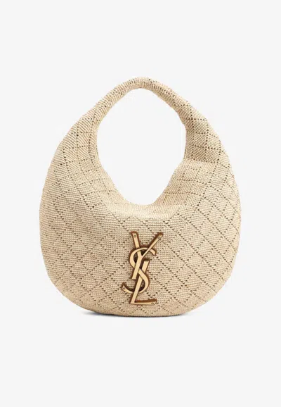 Saint Laurent Icare Crocheted Raffia Hobo Bag In Sand