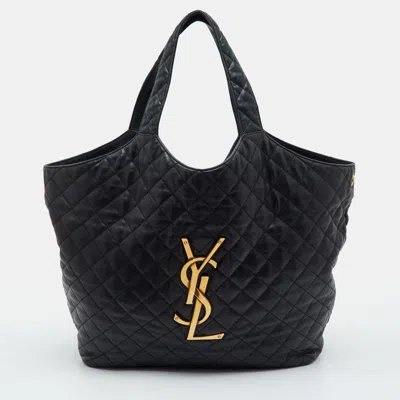 Pre-owned Saint Laurent Icare Maxi Black Quilted Leather Shopper Tote