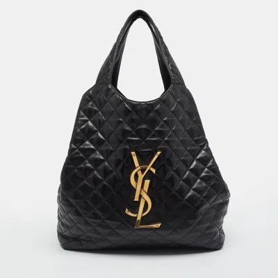 Pre-owned Saint Laurent Icare Maxi Black Quilted Leather Shopping Tote