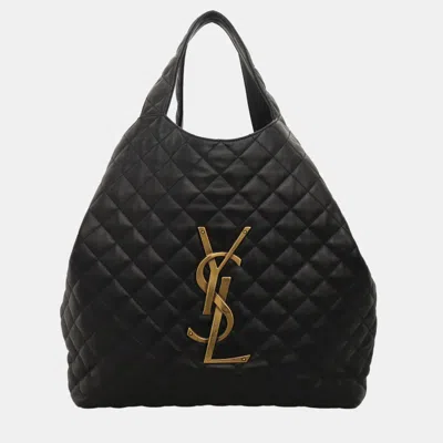 Pre-owned Saint Laurent Icare Maxi Quilted Lambskin Black Shopping Bag
