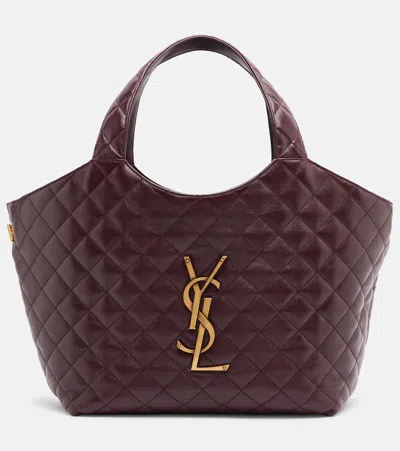 Saint Laurent Icare Medium Quilted Leather Tote Bag In Burgundy