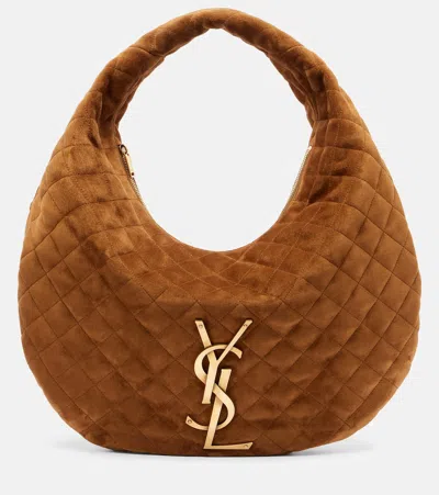 Saint Laurent Icare Medium Quilted Suede Shoulder Bag In Brown