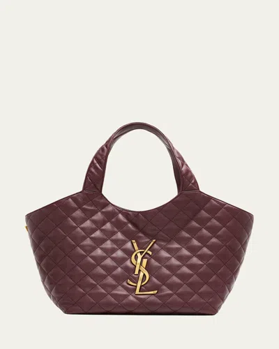Saint Laurent Icare Medium Ysl Quilted Leather Shoulder Bag In Burgundy