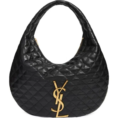 Saint Laurent Icare Quilted Leather Hobo Bag In Black