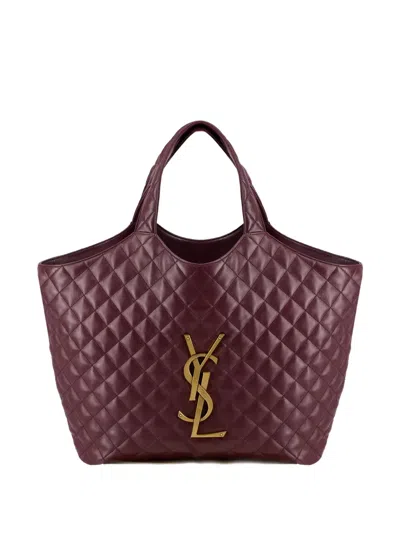 Saint Laurent Icare Quilted Logo Tote Bag In Burgundy