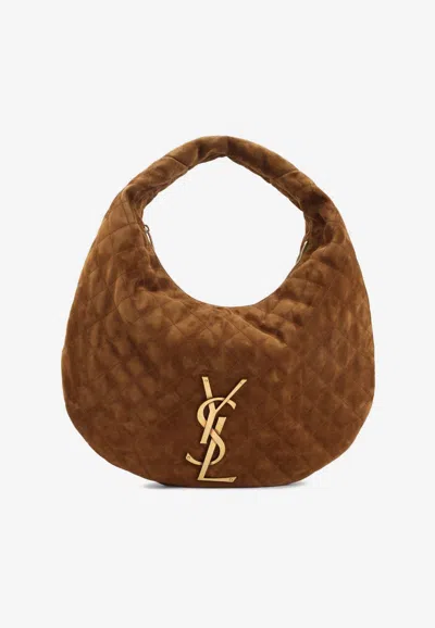 Saint Laurent Icare Quilted Suede Hobo Bag In Brown
