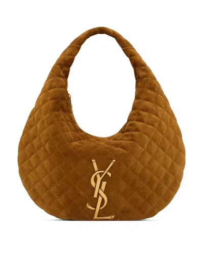 Saint Laurent Icare Quilted Suede Hobo Bag In Brown