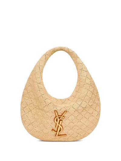 Saint Laurent `icare` Raffia Hobo Bag In Brown