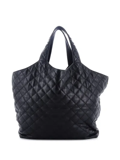 Pre-owned Saint Laurent Icare Shopping Quilted Leather Maxi Tote Bag In Black